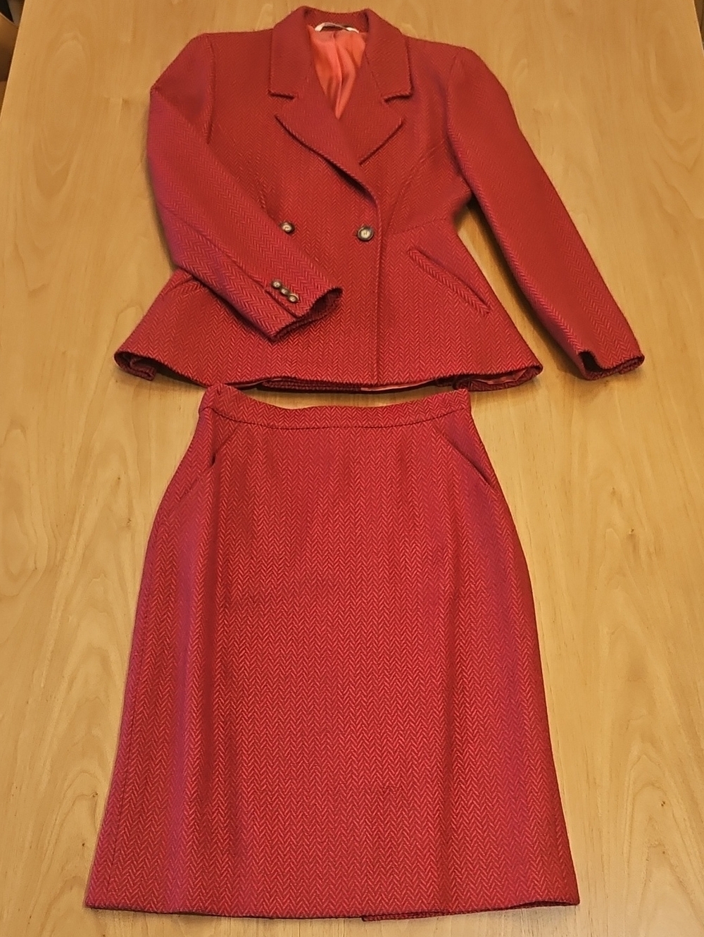 Vintage MaxMara Mainline Red Virgin Wool Blazer & Skirt Suit Size 6